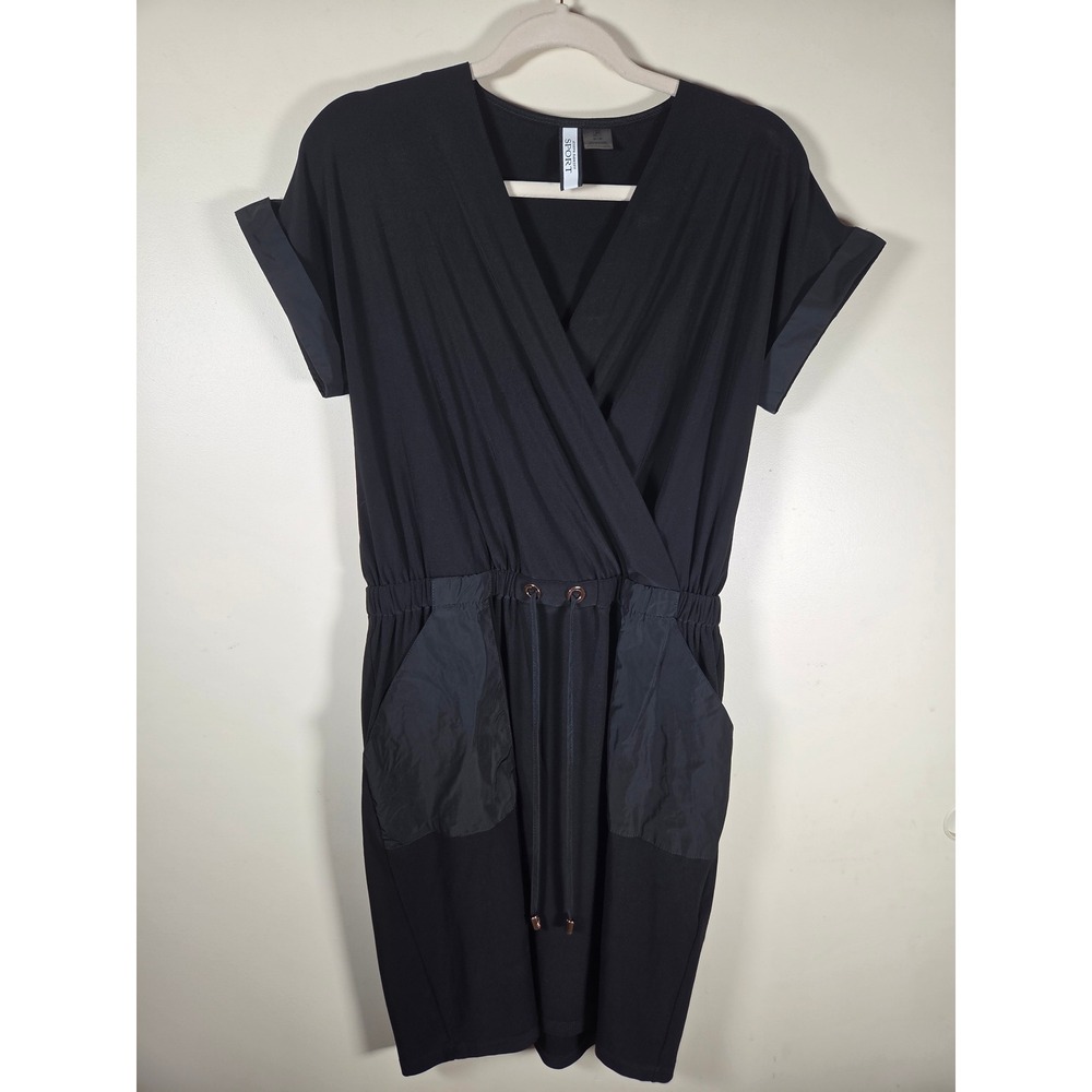 Joseph Ribkoff Sport Dress Womens Medium Black Faux Wrap Athleisure Gorpcore
